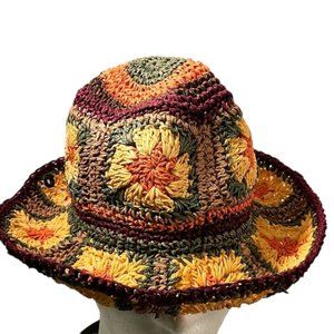 Peter Grimm Pura Vida Fergie bucket granny square hand crochet straw sun hat